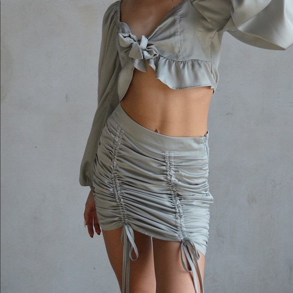 Cassie Ruched Skirt Satin High Waisted Mini - Picture 5 of 11